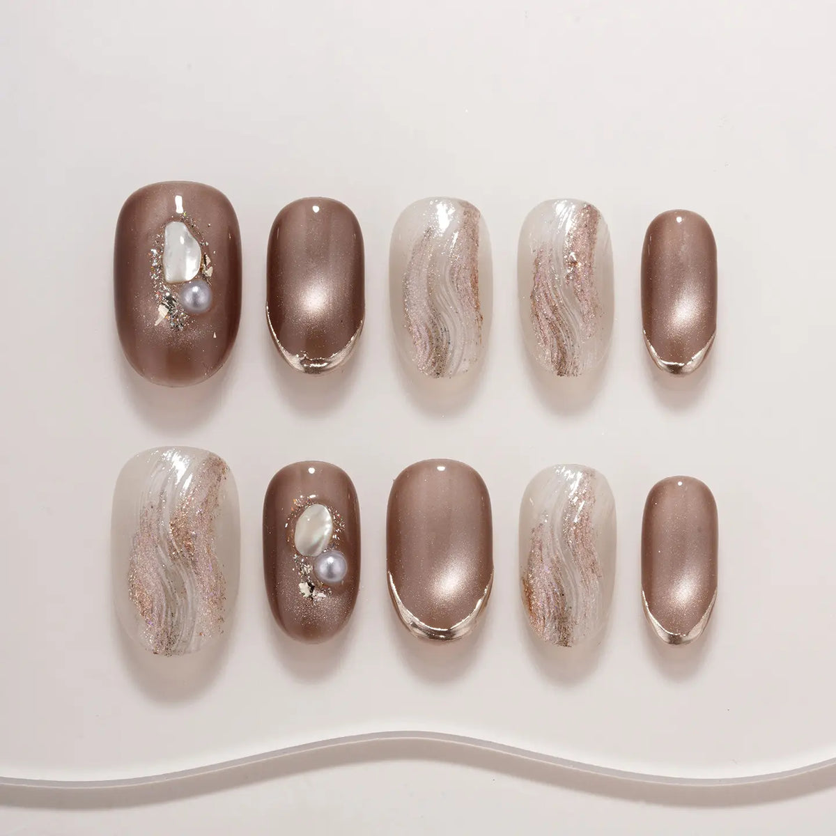 Lisawu Earl Grey Latte Short Square press-on nails style option