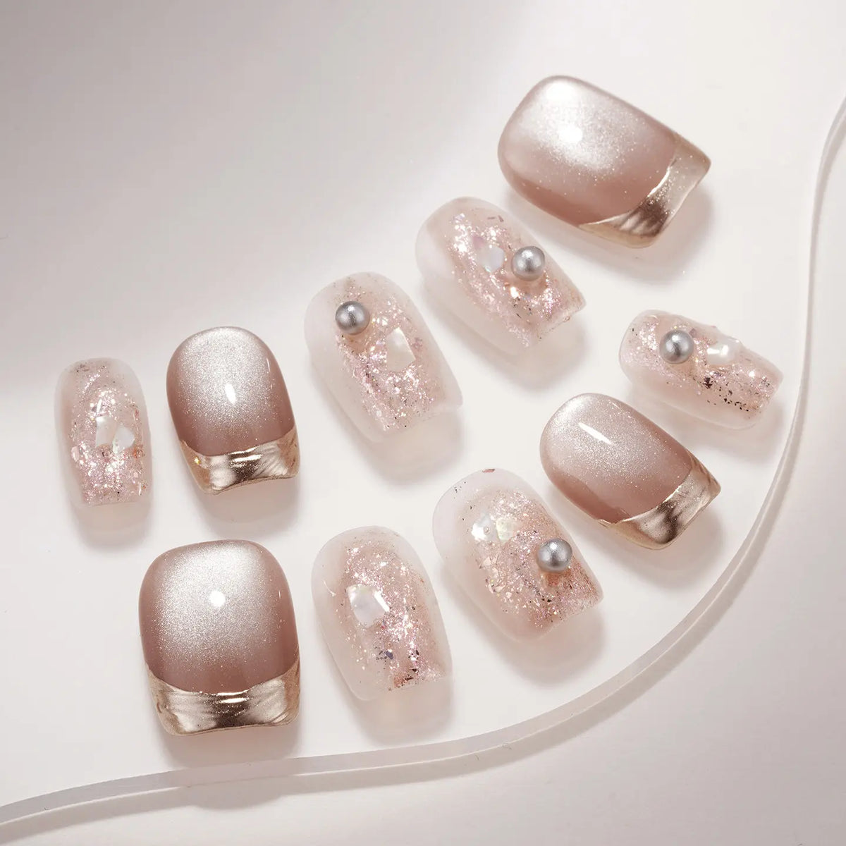 Lisawu Earl Grey Latte Short Square press-on nails style option