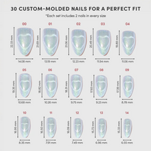 Electric Lover press-on nails in vibrant electric blue with glossy finish displayed in a stylish love notes nail set arrangem