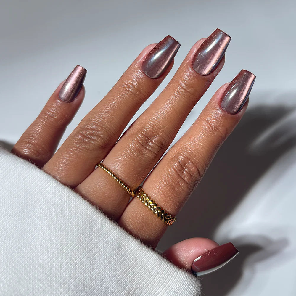 Espresso Glow press-on nails in brown shade
