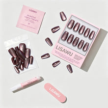 Espresso Glow press-on nails - coffin shape, medium length