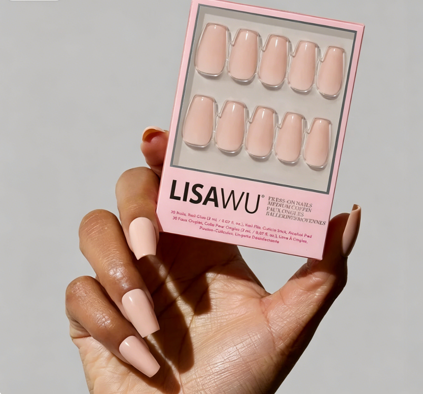 Exposed press-on nails in pink shade