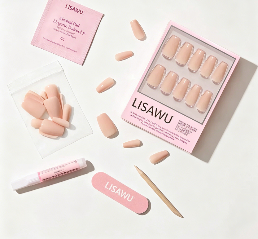 Exposed press-on nails with glossy finish