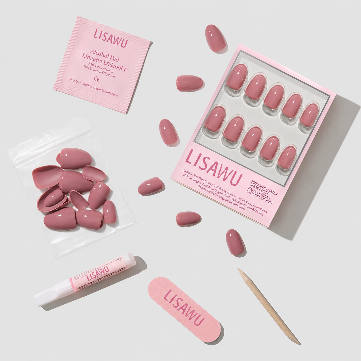 Fall Mauve press-on nail bundle - full set view