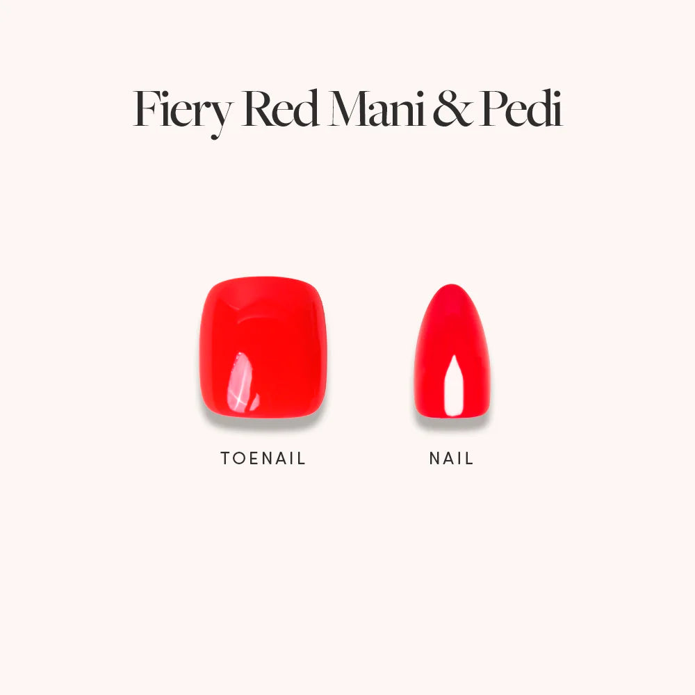 Lisawu Fiery Red Mani Pedi press-on nail bundle manicure close-up