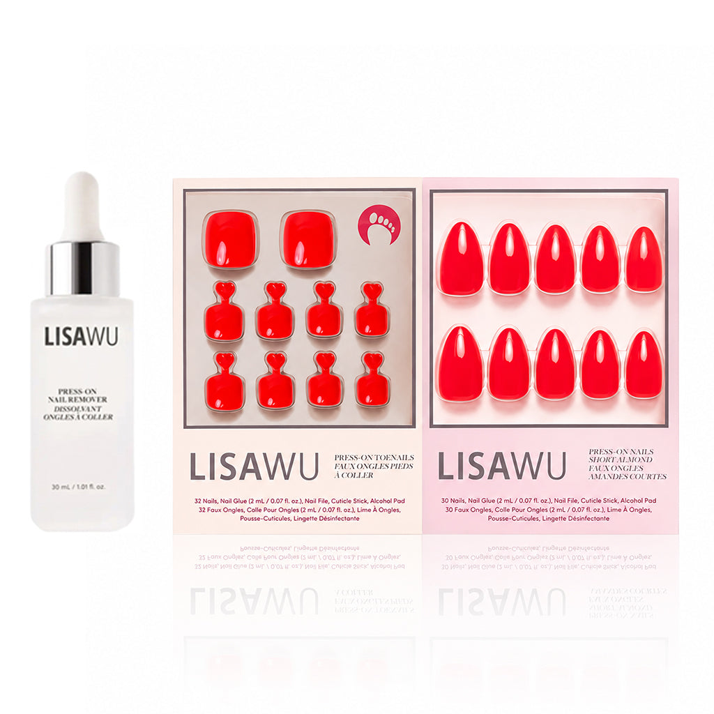 Fiery Red Mani Pedi press-on nails - natural shape, short length