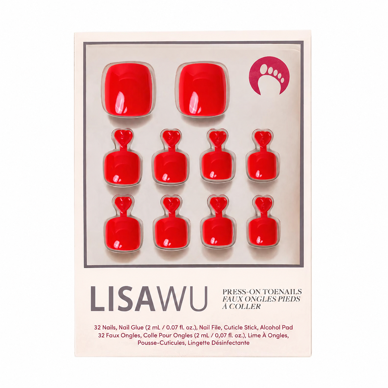 Fiery Red Toenail press-on nails with glossy finish