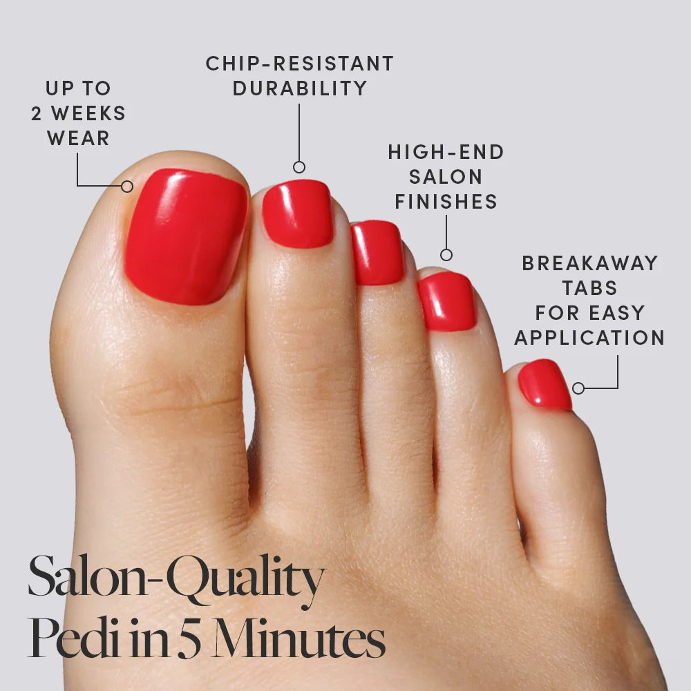Fiery Red Toenail press-on nails - natural shape, short length