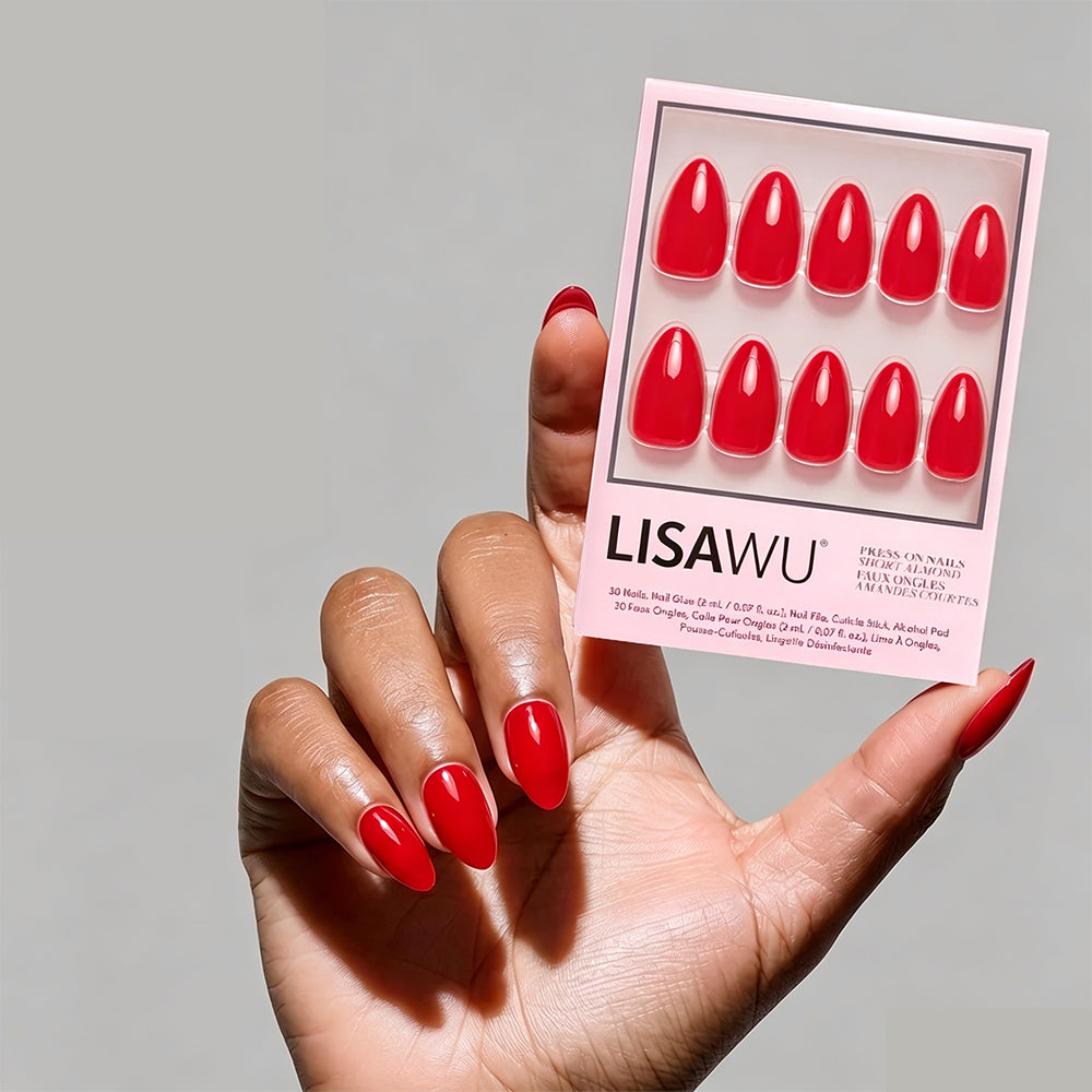 Fiery Red press-on nails with glossy finish