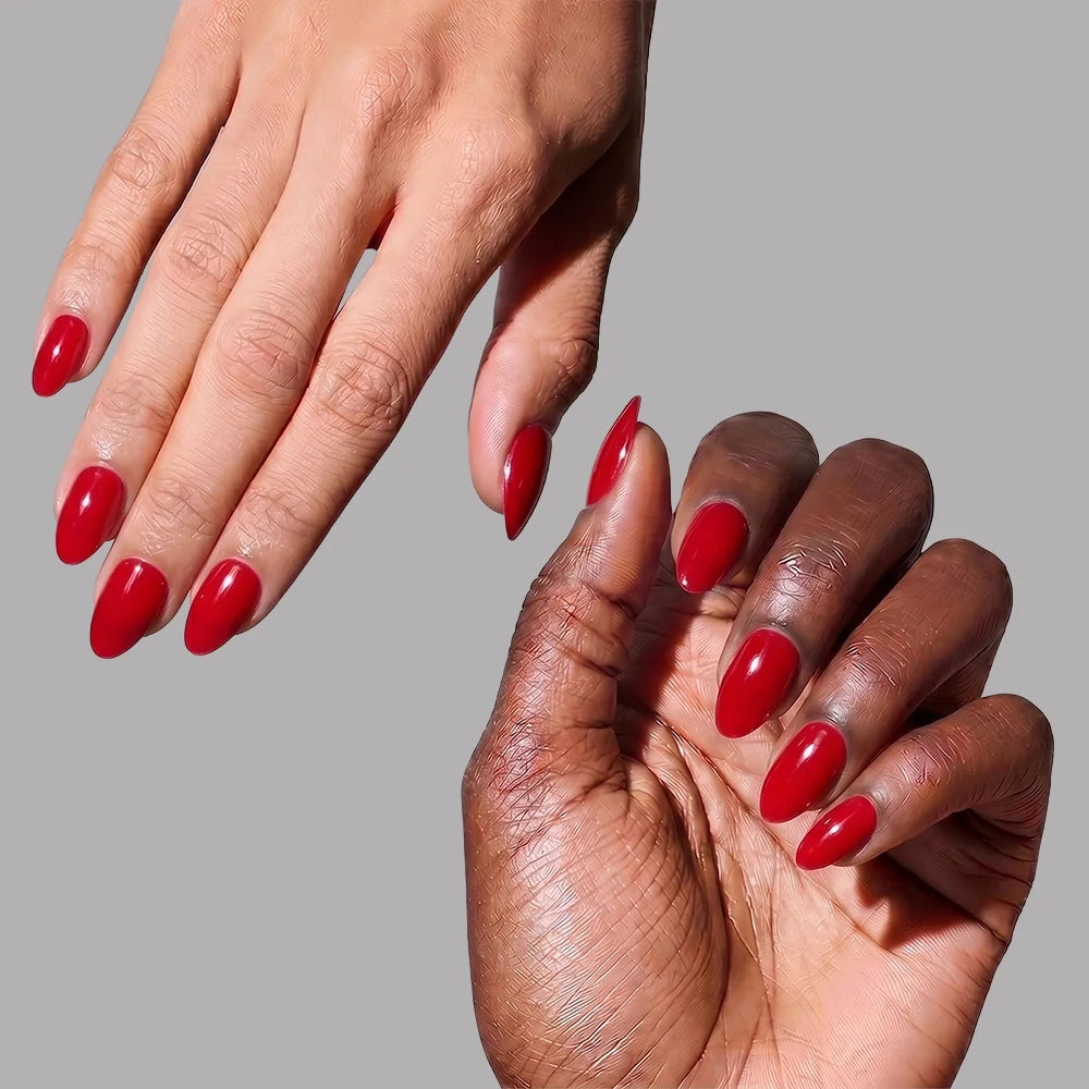 Fiery Red press-on nails - almond shape, short length