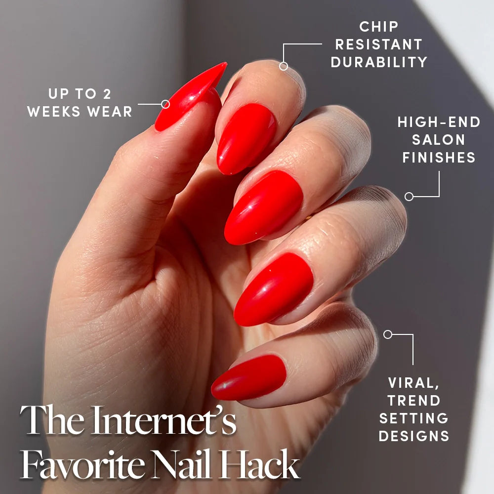 Fiery Red press-on nail bundle - full set view