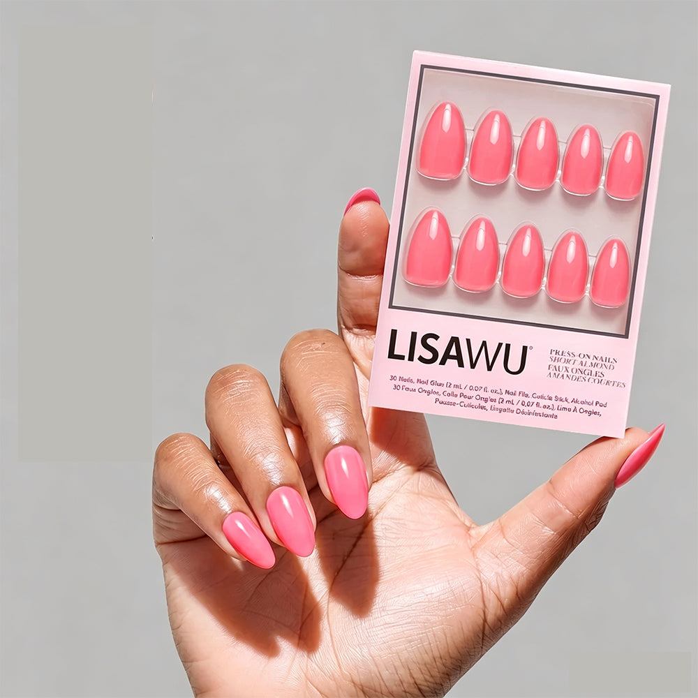 Flamingo Pink press-on nails with glossy finish
