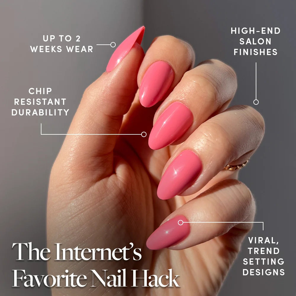 Flamingo Pink press-on nail bundle - full set view