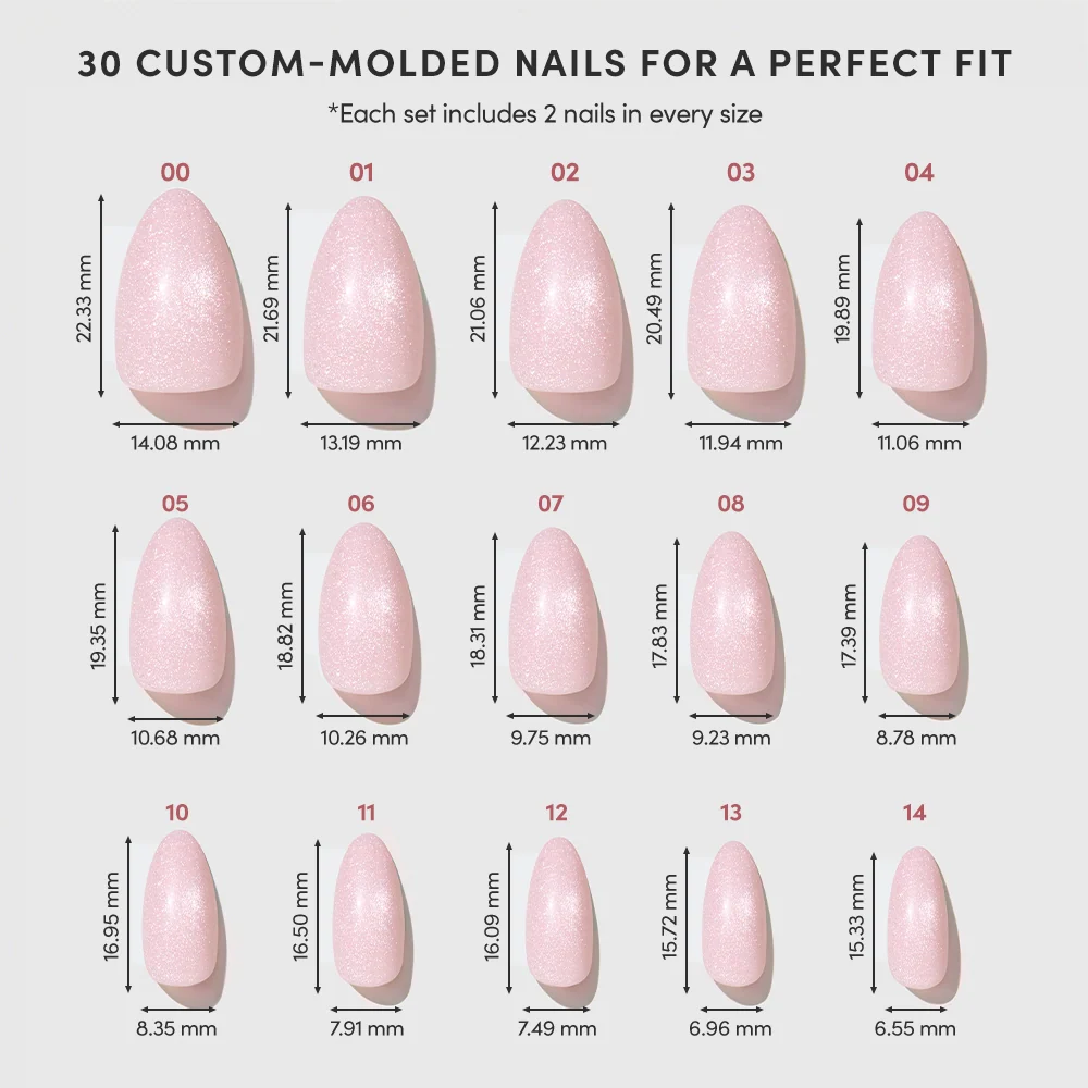 Forever Pink press-on nails - almond shape, short length