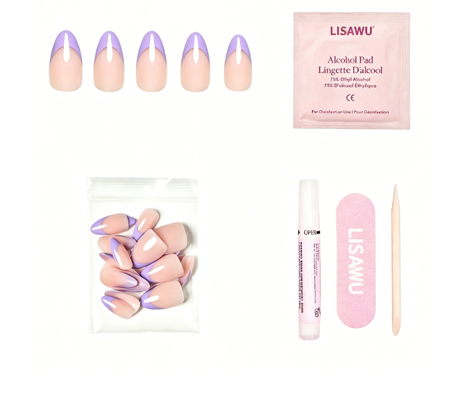 French Lilac press-on nails - almond shape, short length