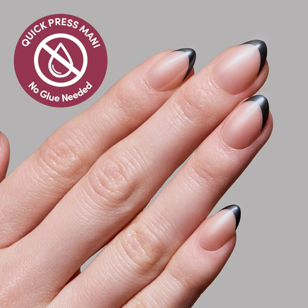 French Noir press-on nails with glazed finish
