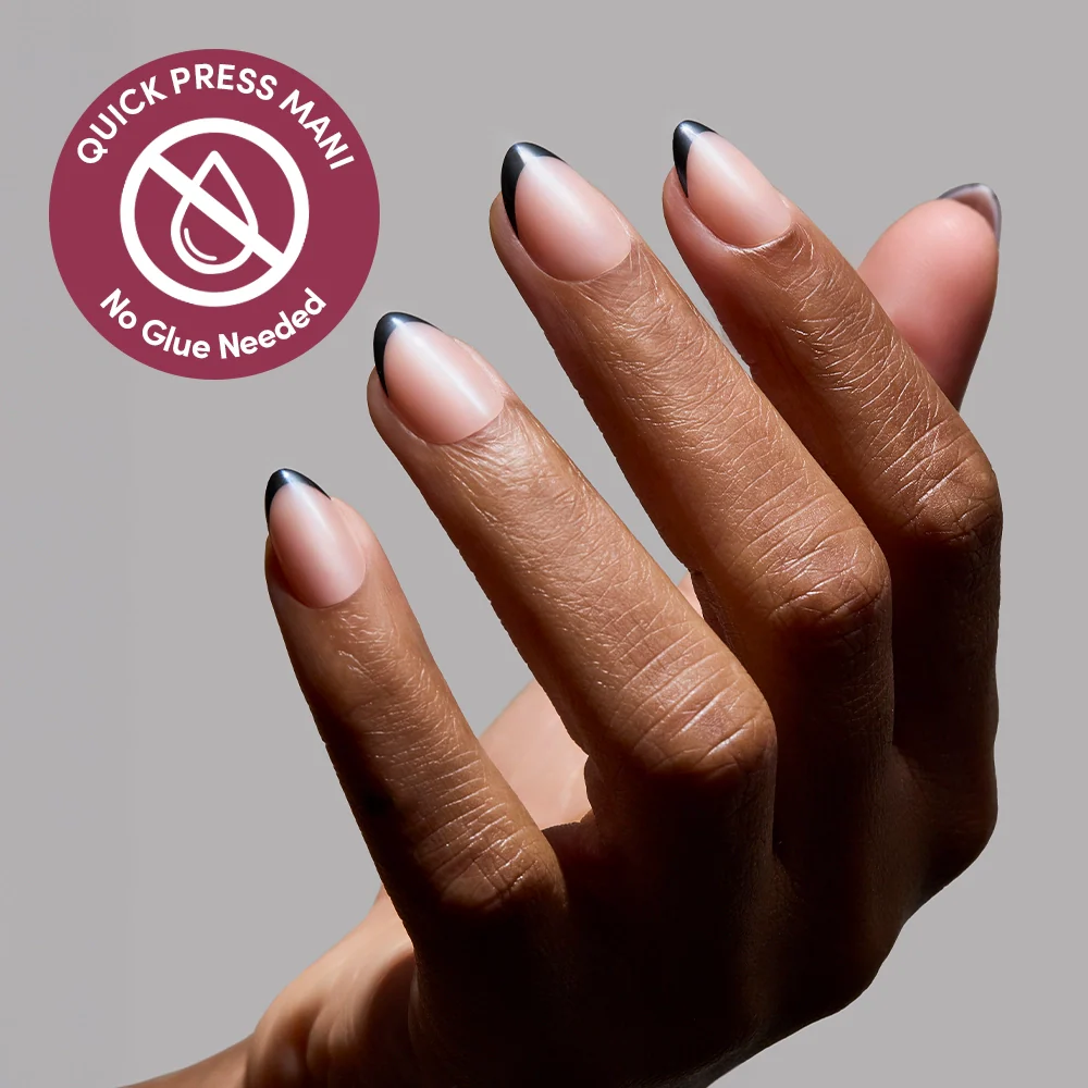 French Noir press-on nails - almond shape, extra short length