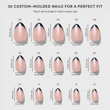French Noir press-on nails - almond shape, extra short length