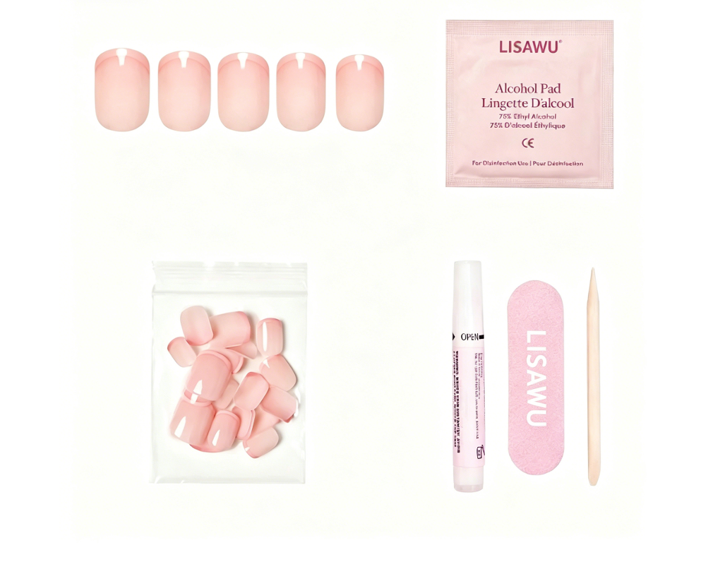 French Peach press-on nails - super short shape, super short length