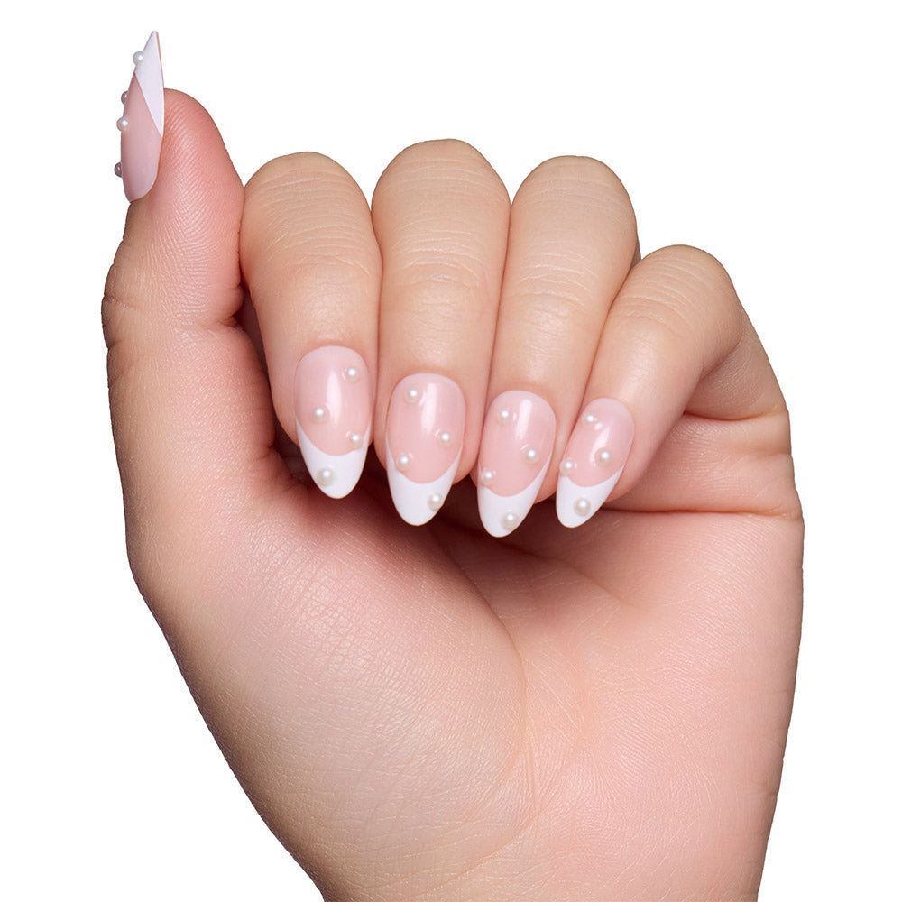 French Pearl press-on nail design - french tip style detail