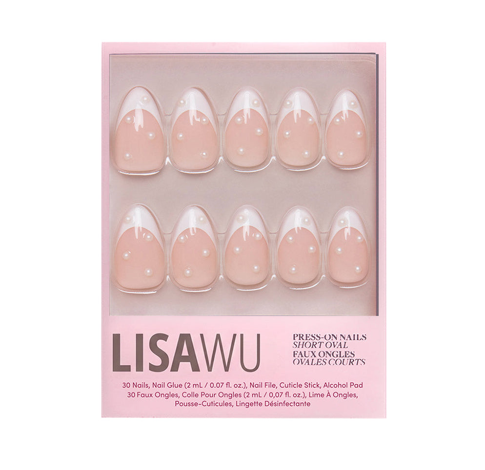 French Pearl press-on nails with glossy finish