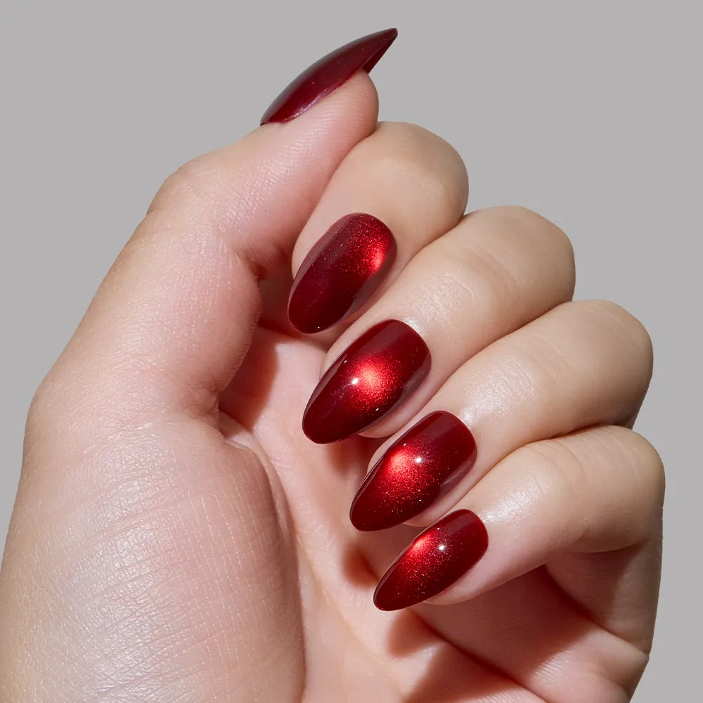 Frosted Cranberry press-on nails - almond shape, short length