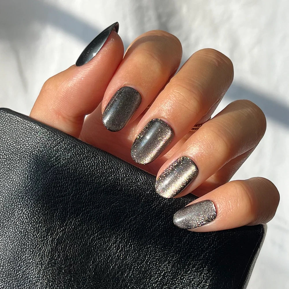 Galactic press-on nails in silver shade