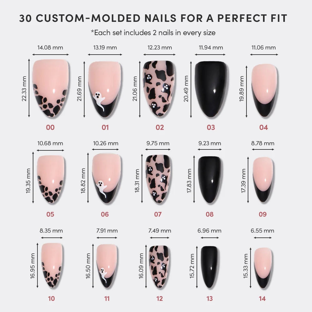 Ghosted press-on nails - almond shape, short length