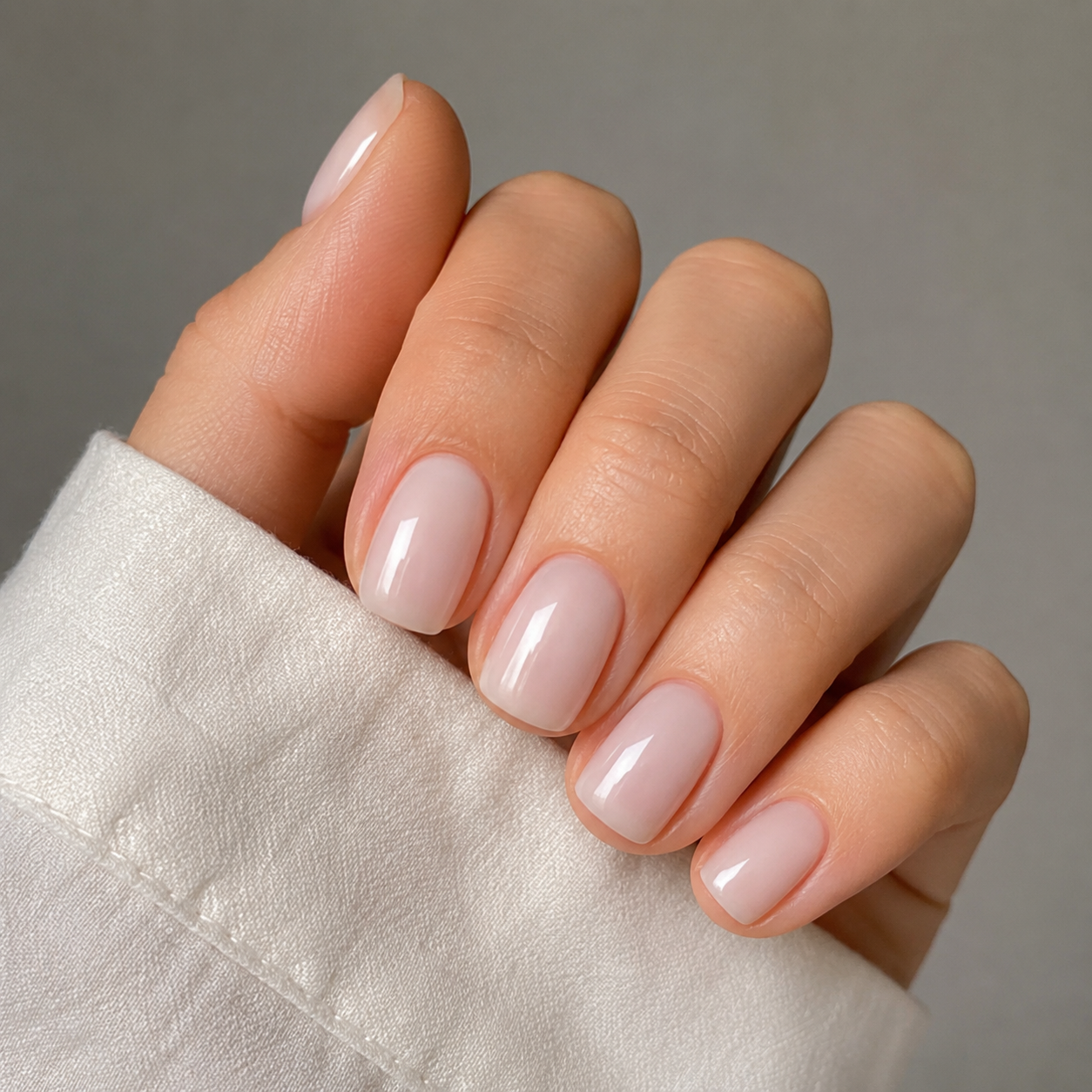 Glossy Milky Nude Short Square Press-On Nails press-on nail bundle - full set view
