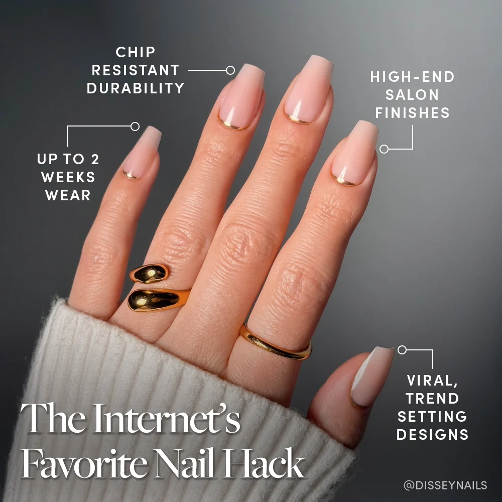 Gold Goals press-on nails with glossy finish