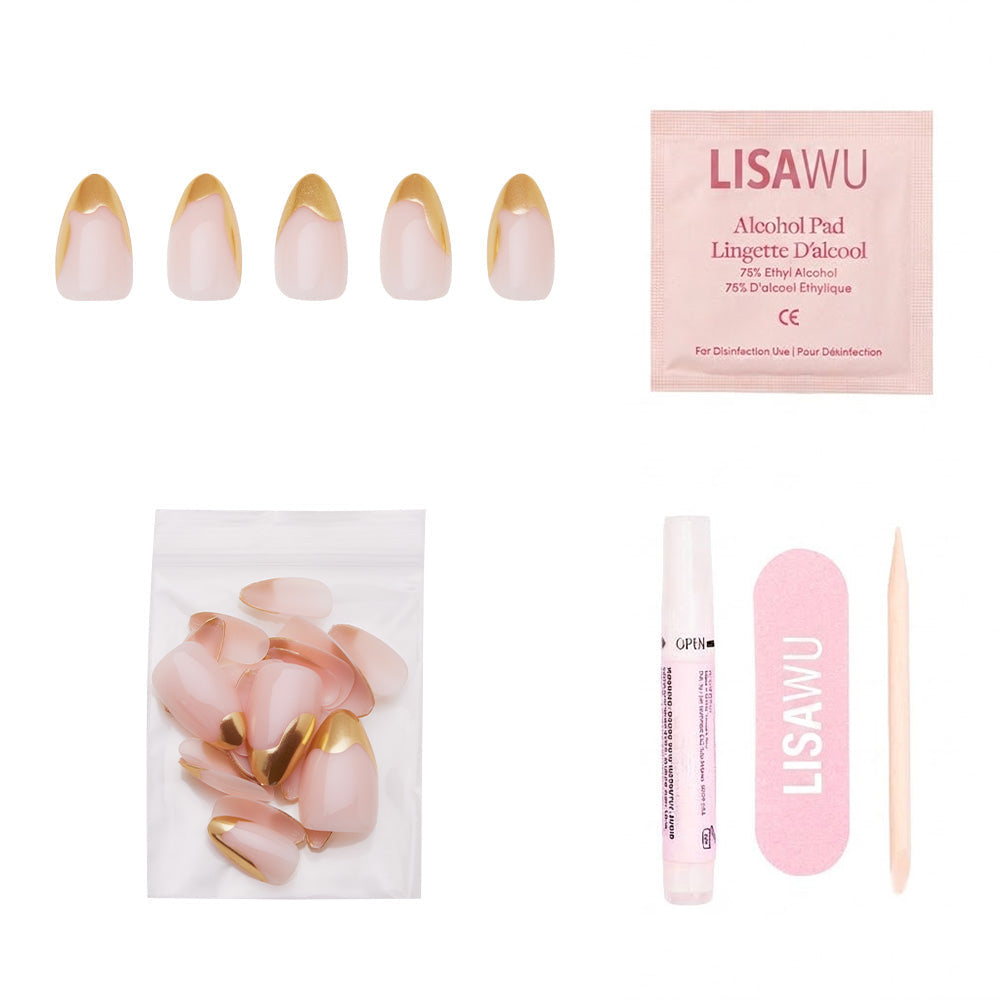 Golden Touch press-on nails with glossy finish