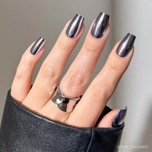Gunmetal press-on nails with metallic chrome finish