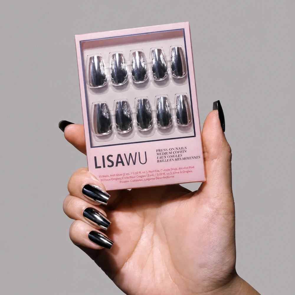 Gunmetal press-on nails - coffin shape, medium length