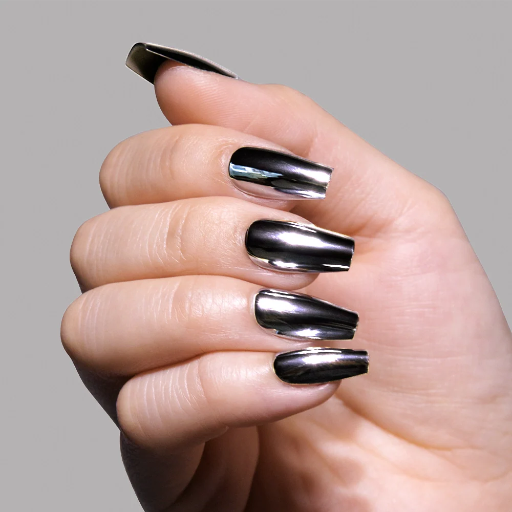 Gunmetal press-on nail bundle - full set view