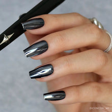 Gunmetal press-on nail design - metallic chrome style detail
