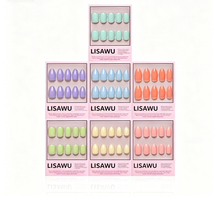Hello Spring Collection press-on nails featuring pastel floral almond-shaped nail set on white background