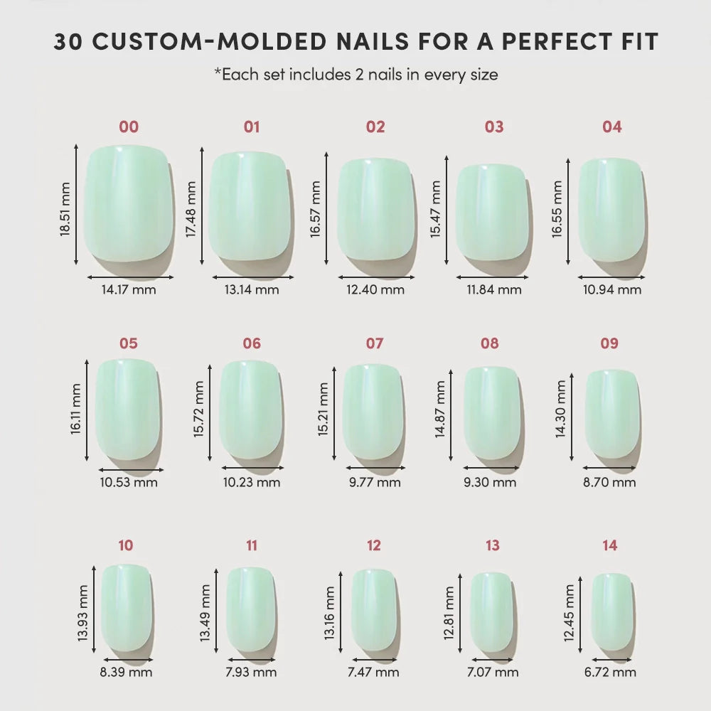 Honeydewy press-on nails - squoval shape, short length