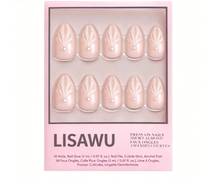 Honeymoon press-on nails featuring elegant soft pink almond shape stylish nail set display