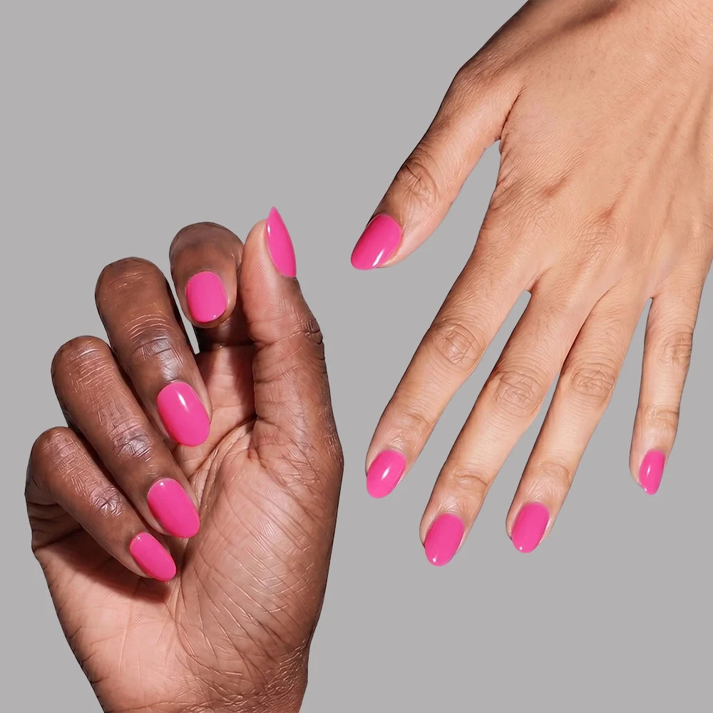 Hot Pink press-on nails - oval shape, short length