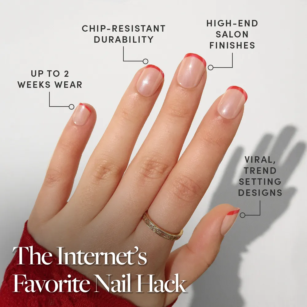 Hotline Red press-on nail design - french tip style detail