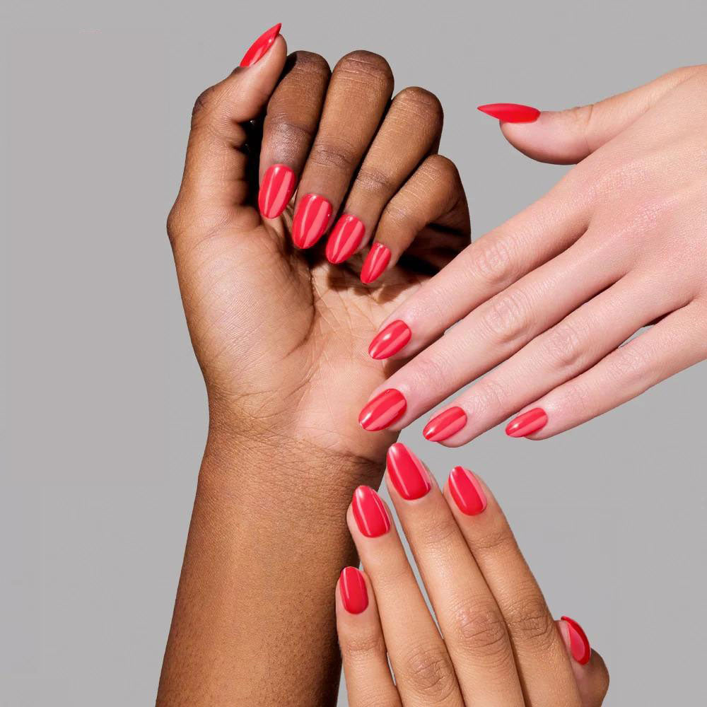 Icon Red press-on nails with glazed finish