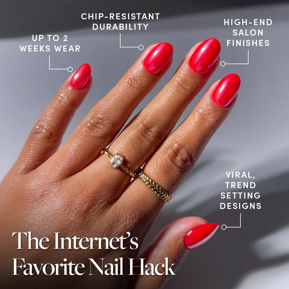 Icon Red press-on nails - oval shape, short length