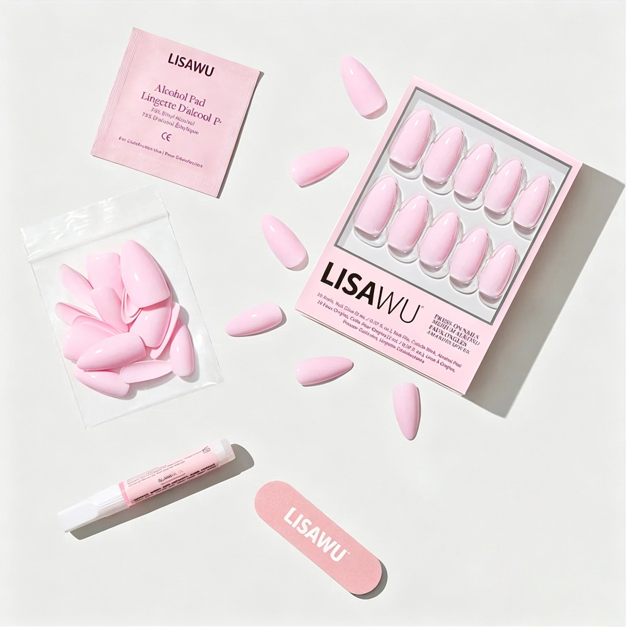 Iconic Pink press-on nails - almond shape, medium length