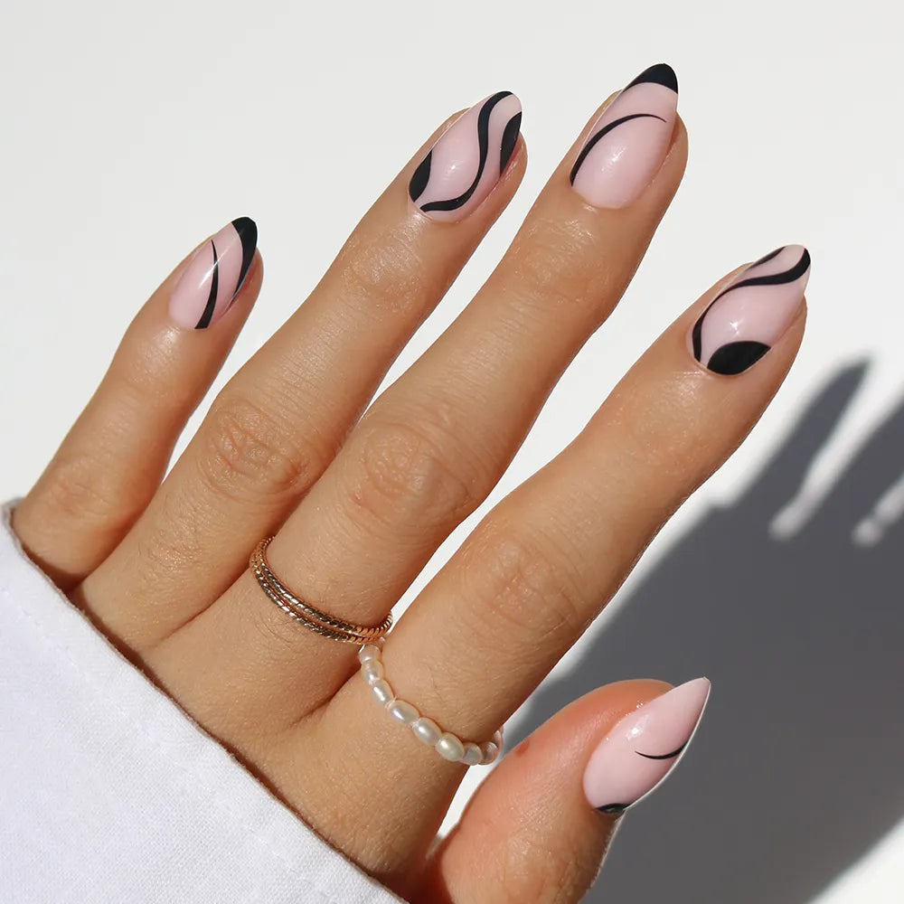 Ink Wave press-on nails in black shade