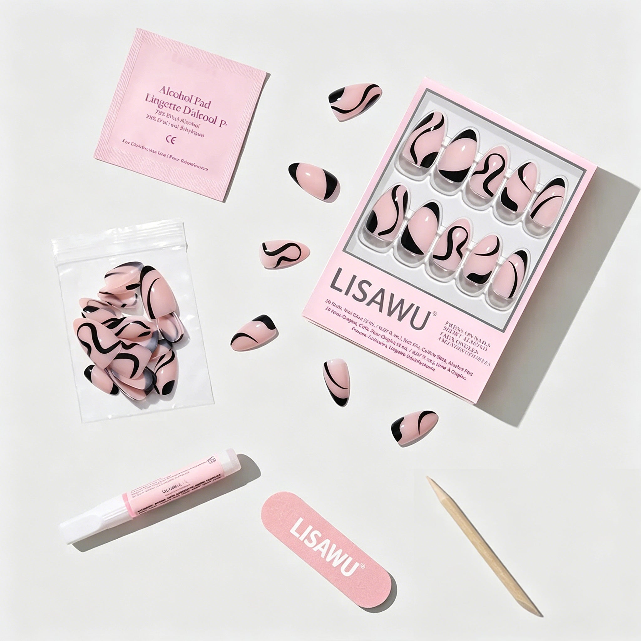 Ink Wave press-on nails - almond shape, short length