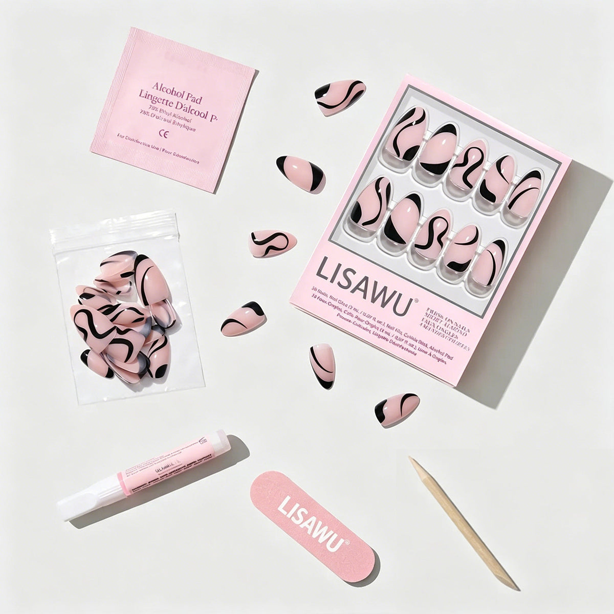 Ink Wave press-on nails - almond shape, short length