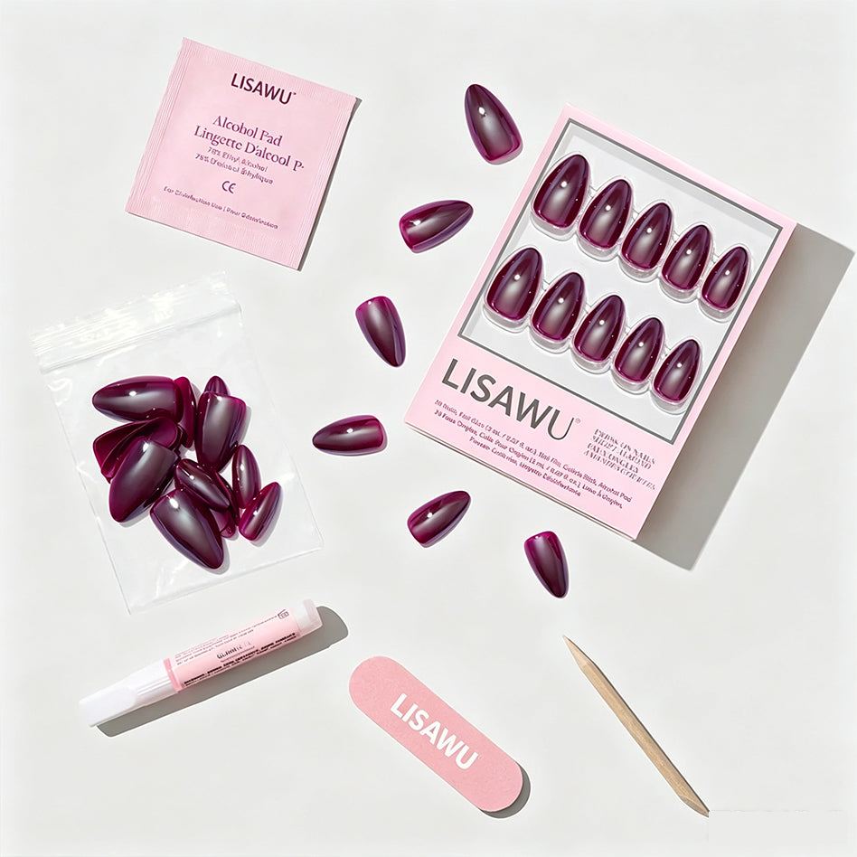 Jam Drizzle press-on nails - almond shape, short length