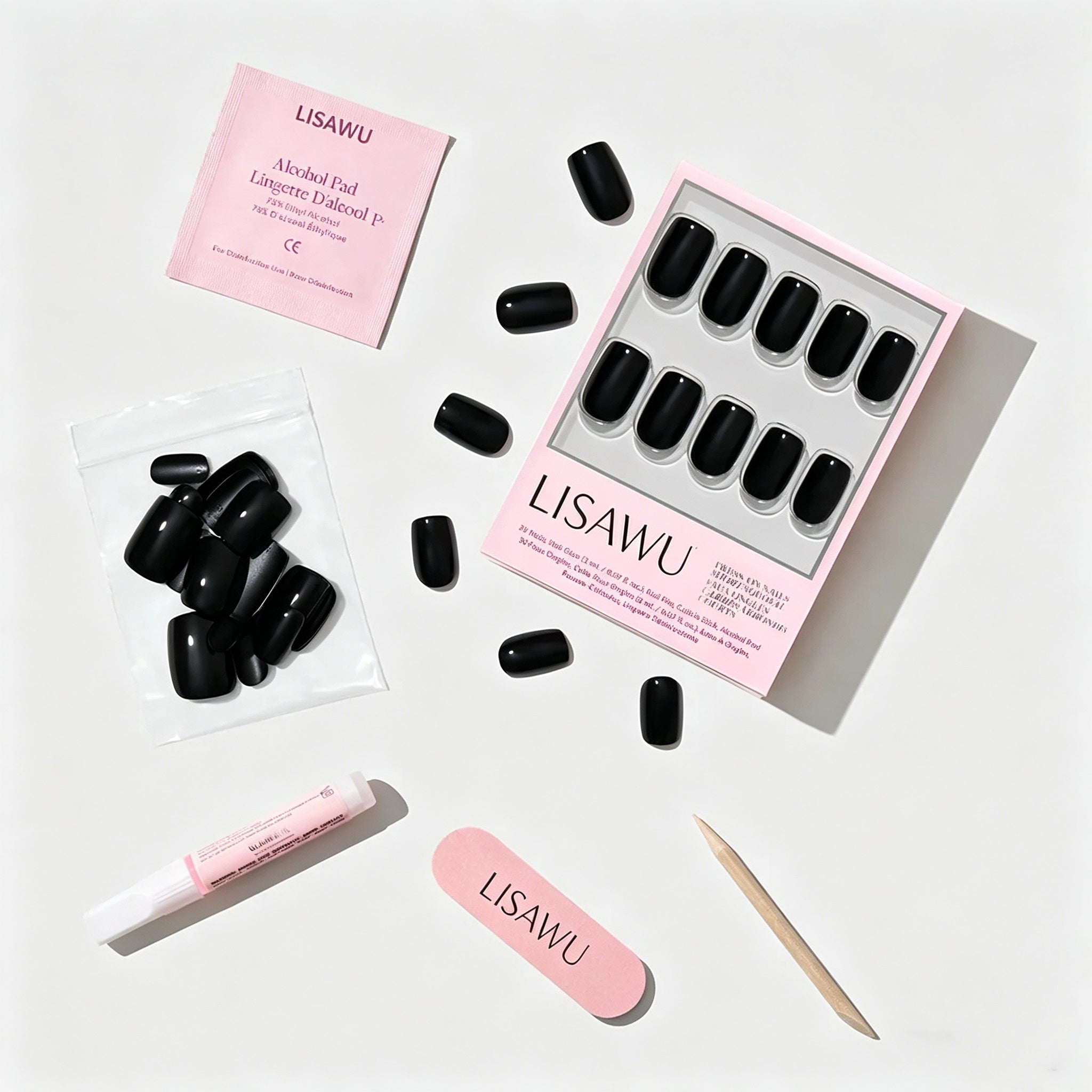 Jet Black press-on nails in black finish_glossy shade