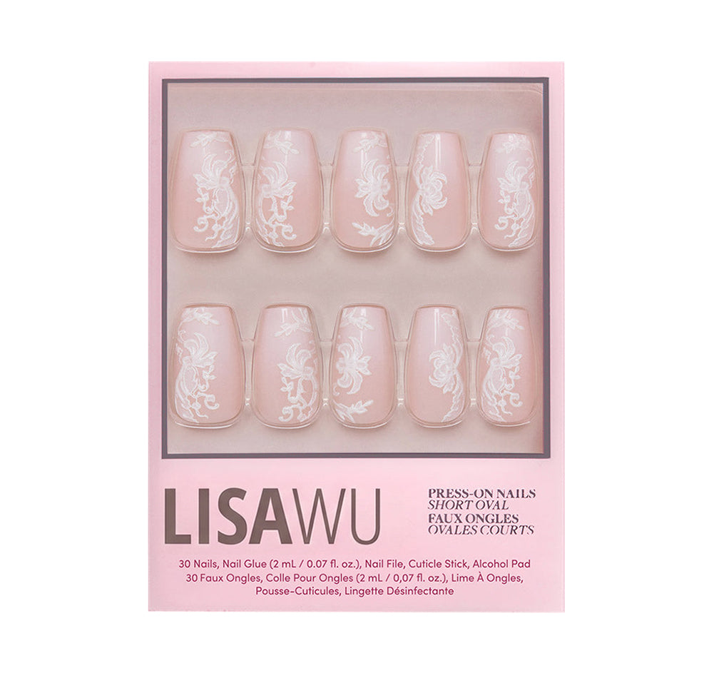 Lace Blush press-on nails in white shade