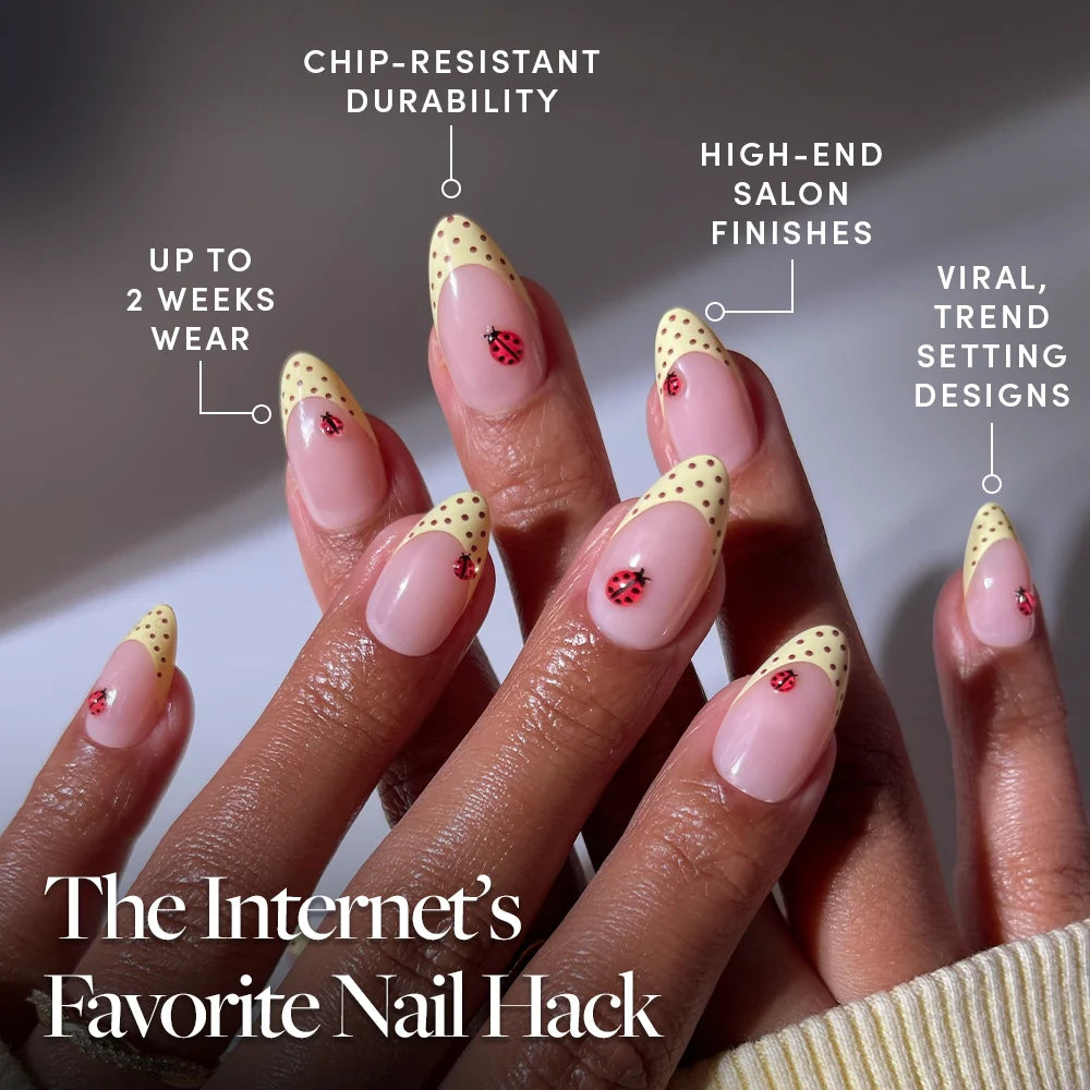 Lady Luck press-on nails - almond shape, short length
